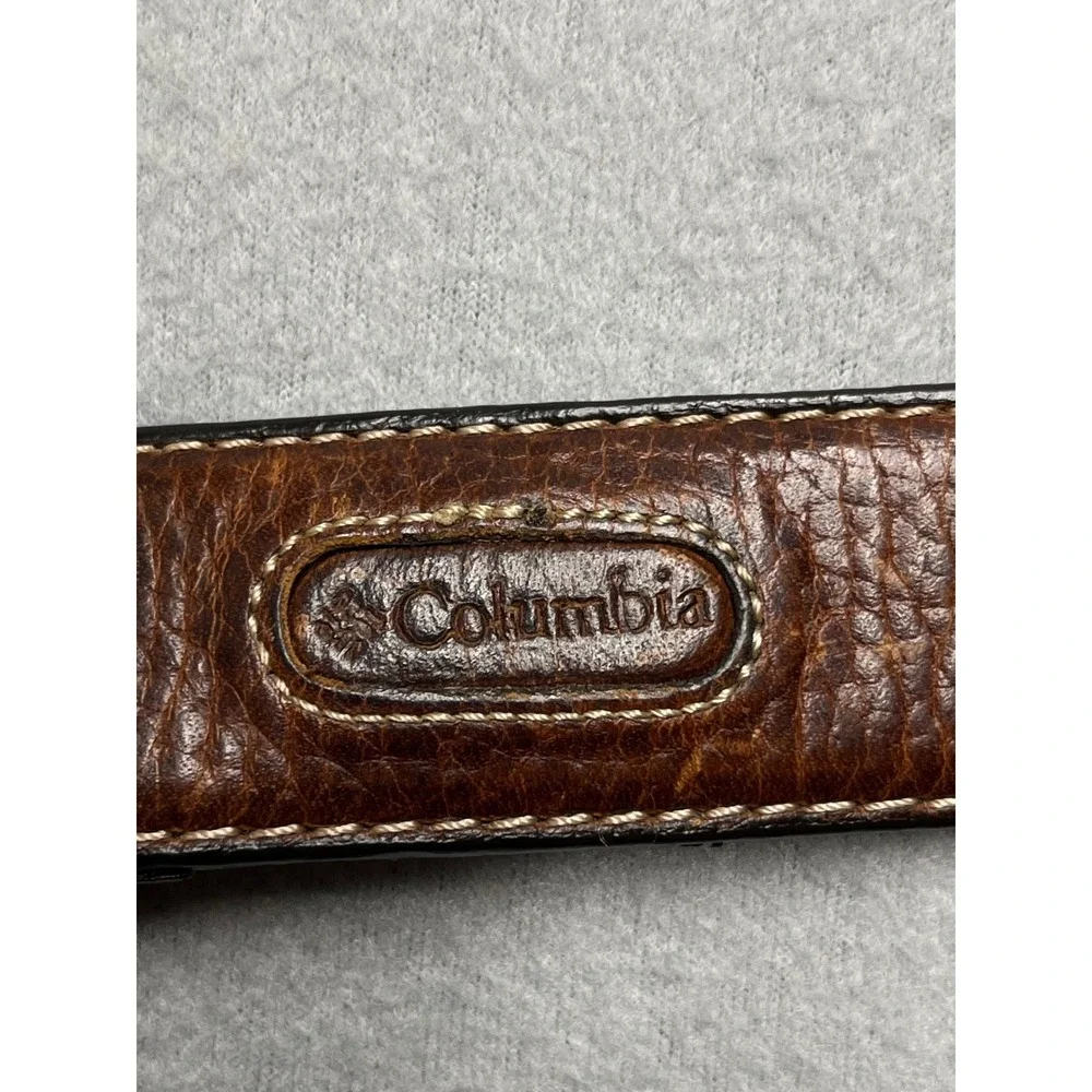 Columbia Mens Leather Belt 34 Tan Brown Textured Contrast Stitch rugged 11CO0289